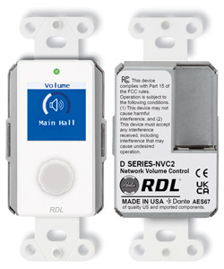 RDL D-NVC2 NETWORK REMOTE Level control, rotary encoder, LCD display, Dante/AES67, white