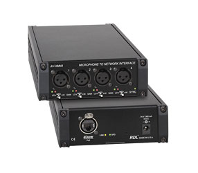RDL AV-XMN4 DANTE INTERFACE Input, 4x XLR mic inputs, 48V phantom power