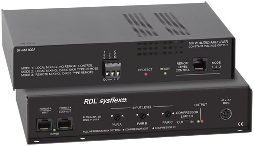 RDL SF-MA100A AMPLIFIER Mono, Format-A input, 3-channel mixing, 100W, 70/100V