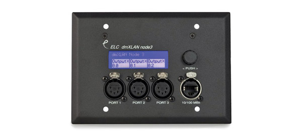 ELC LIGHTING DMXLAN NODE3 WM DMX NODE 3x DMX ports, 2x Ethernet ports, 5-pin XLR, wallmount