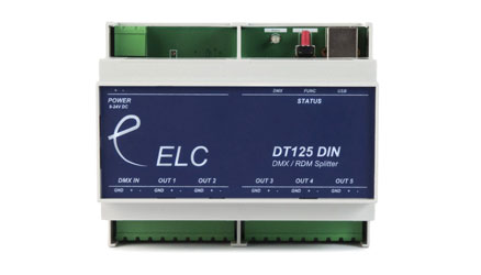 ELC LIGHTING DT125DINFI SPLITTER DT125 DMX SPLITTER 1x DMX in, 5x DMX out, DIN-rail, isolated