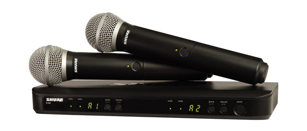SHURE BLX288/PG58 RADIOMIC SYSTEM Dual handheld, PG58 capsules, 606-630MHz (K3E)