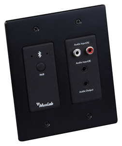MUXLAB 500555 AUDIO CONVERTER Wallplate, Bluetooth/analogue to Dante, 2-gang US Decora, black