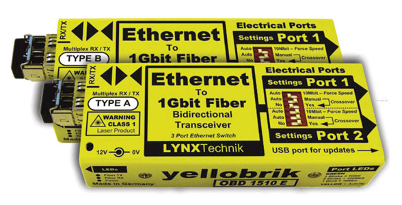 LYNX YELLOBRIK OBD 1510 E FIBRE TRANSCEIVER Ethernet, Bi-Direction, 1x SM LC, 10km, pair