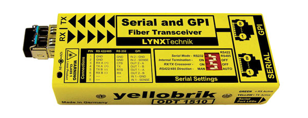 LYNX YELLOBRIK ODT 1510 FIBRE TRANSCEIVER RS232/422/485/2x GPI, 2x SM LC, 1310nm TX, 10km