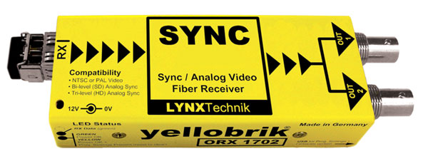 LYNX YELLOBRIK ORX 1702-LC FIBRE RECEIVER Analogue sync and video, 1x SM LC, 1260-1620nm RX