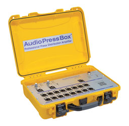 AUDIOPRESSBOX APB-216 C-D PRESS SPLITTER Portable, Dante, active, 2x16, battery/mains, yellow