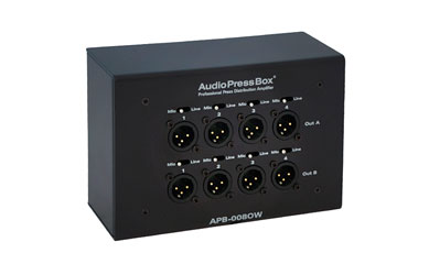 AUDIOPRESSBOX APB-008 OW-EX SPLITTER EXPANDER On-wall, 2x drive in, 2x 4x mic/line out, black
