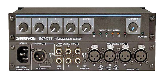 SHURE SCM268E MIXER Four microphone inputs, transformer balanced