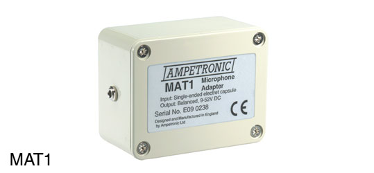 AMPETRONIC MAT1 MICROPHONE ADAPTER Electret, provides bias, phantom powered