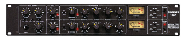 DRAWMER 1960 MICROPHONE PREAMPLIFIER 2 channel, with vacuum tube compressor, 2U rackmount