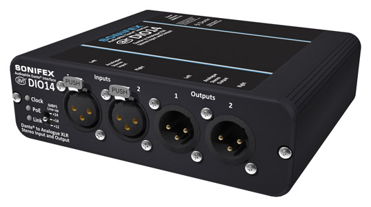 SONIFEX AVN-DIO14 AUDIO INTERFACE Dante, PoE powered, Dante to stereo analogue XLR I/O