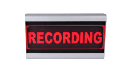 D&R RECORDING WARNING LIGHT Illuminated sign, steel case, including 12V DC PSU, red