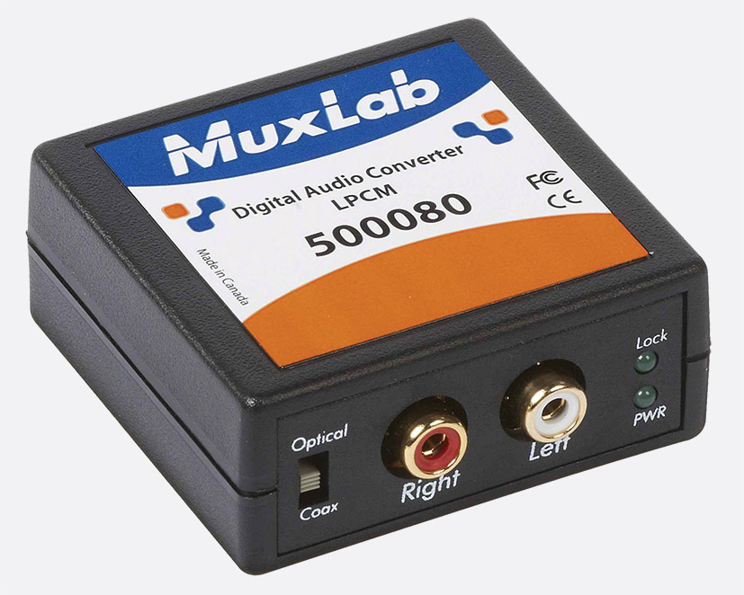MUXLAB 500080 DIGITAL AUDIO CONVERTER LPCM, S/PDif RCA, Toslink in, 2x RCA ( phono) analogue out