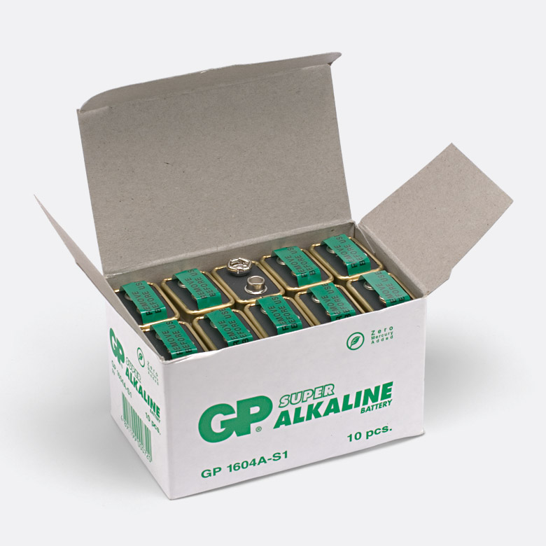 GP 1604A BATTERY, 1604 (PP3) size, alkaline, Super series (box of 10)