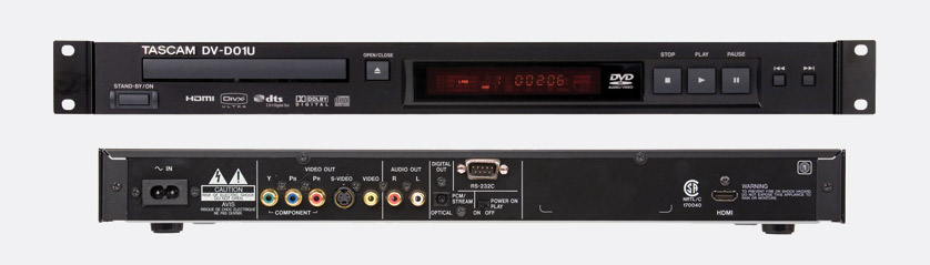 TASCAM DV-D01U DVD PLAYER Audio and video, HDMI, analogue, optical audio, RS232, 1U rackmount