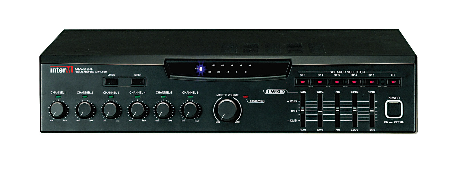 INTERM MA224 MIXER AMPLIFIER 240W/4, 70V, 100V, 5zone selector