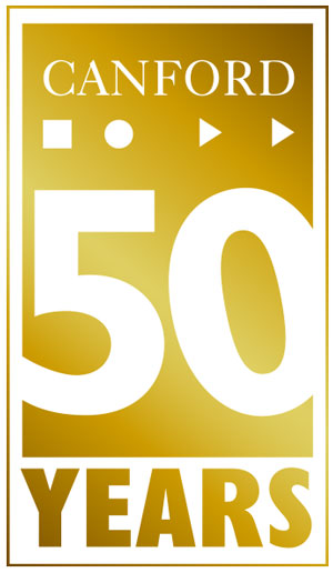 Gold 50th anniversary of Canford logo