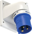 PCE 77713-6 SPLASHPROOF 16A PANEL MOUNTING APPLIANCE INLET, Angled, IP44, blue/grey