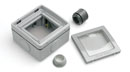 RPP EASYCLIP WEATHERPROOF BOX ES300 1-gang, full module, grey plastic, no cable outlet, white trim