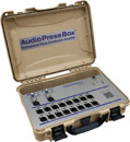 AUDIOPRESSBOX APB-216 C PRESS SPLITTER Portable, active, 2x in, 16x out, battery/mains, tan
