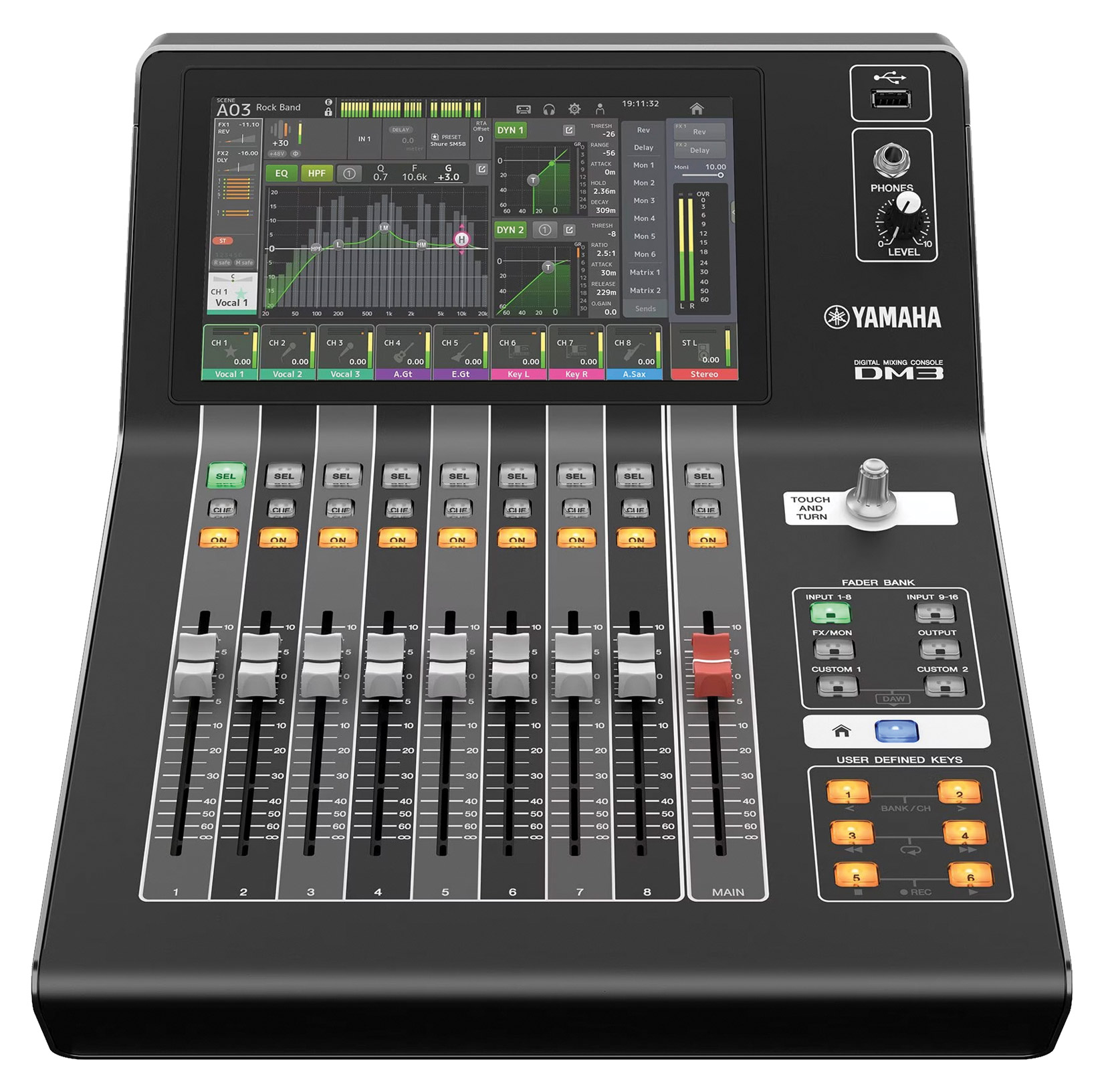 YAMAHA DM3 DIGITAL MIXING CONSOLE 9x faders, 16x8 analogue I/O